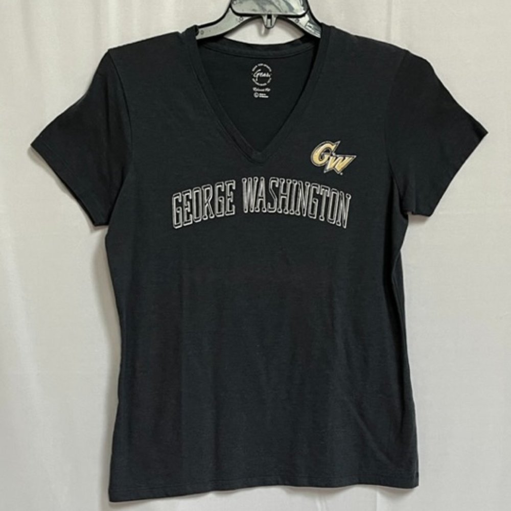 George Washington University Ladies V-Neck Navy Blue T-Shirt - Large